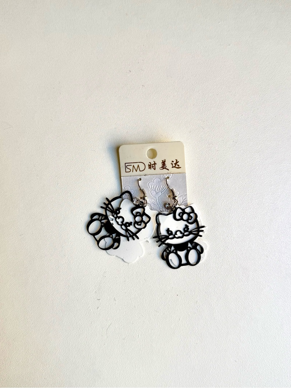 Black & White Cat Dangle Earrings - Cute Cartoon Style